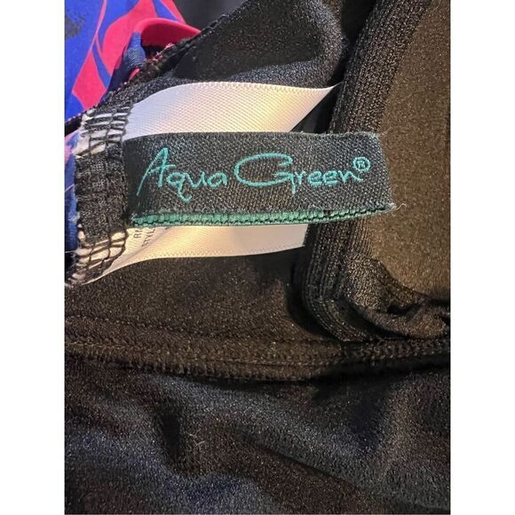 Aqua Green Size M One Piece Cinch Front Swimsuit Royal Blue Pink Tropical Floral - Picture 9 of 10